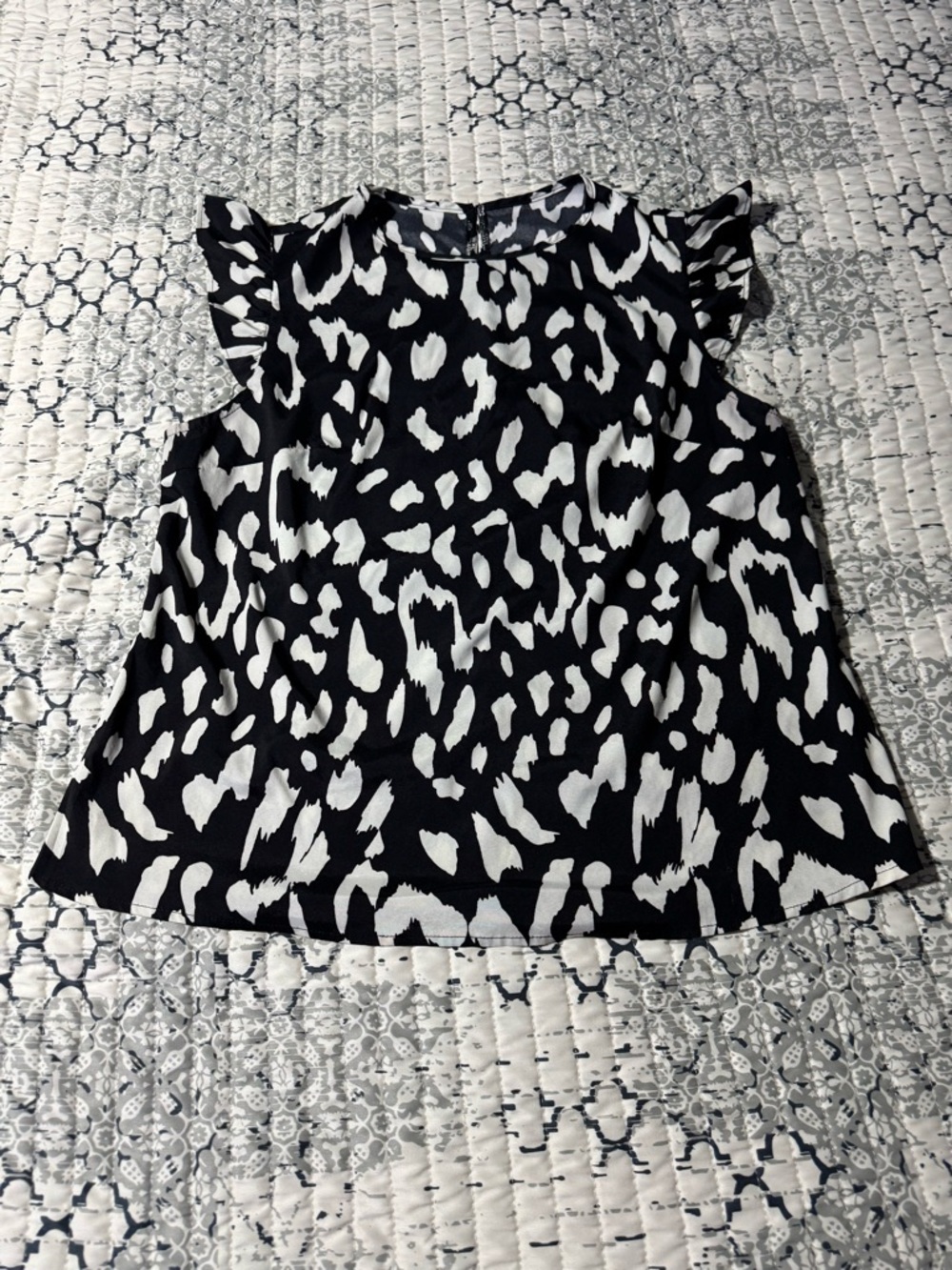 Black and Cream Ruffle Cap Sleeve Dress Top Ladies 1X